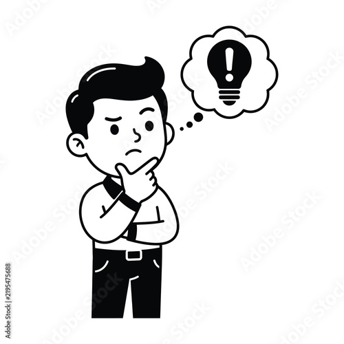 Thoughtful man having a bright new idea with a light bulb icon in a speech bubble