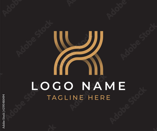 Modern logo design featuring a stylized golden letter X formed by wavy parallel lines