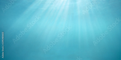 Underwater Ocean Background with Blue Deep Sea Water, Sun Rays, Soft Light Beams, Wave Texture and Abstract Aquatic Nature Scene for Loop Animation and Design