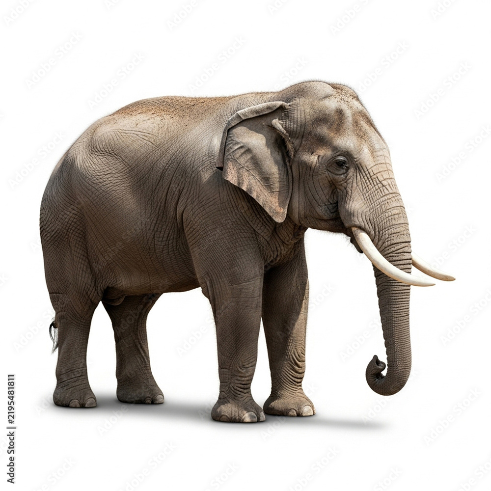 Fototapeta premium Realistic Full Body African Elephant Standing Isolated on White Background