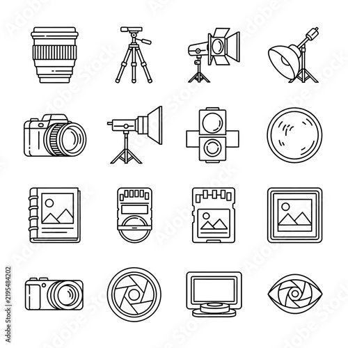 Collection of photography and filming equipment icons.