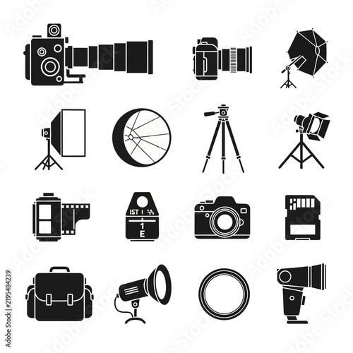 Collection of photography equipment icons.