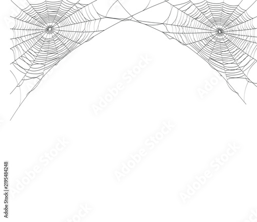 Two spider webs in top corners isolated on white background