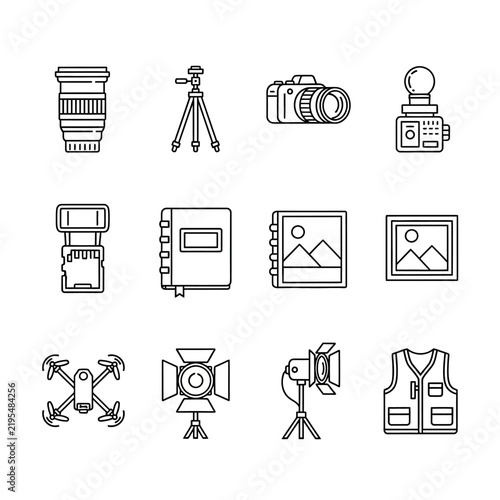 Collection of photography equipment icons.