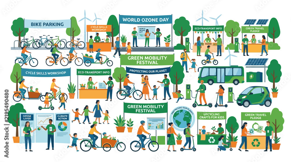 Fototapeta premium Green Mobility Festival: Eco-Friendly Transportation, Cycling, and Sustainability