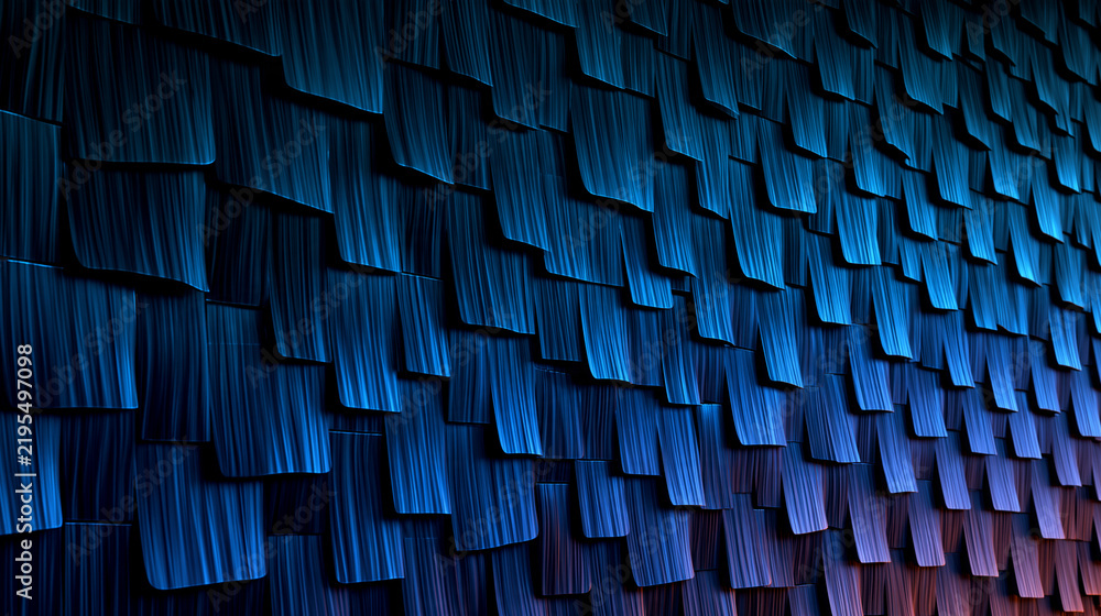 Obraz premium Abstract background featuring overlapping rectangular blue shingle tiles