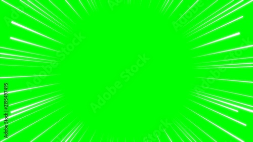 White Speed Lines on Green Screen Background, Comic Book Style Anime Radial Motion Lines, Action Zoom Effect for Video Editing and Compositing