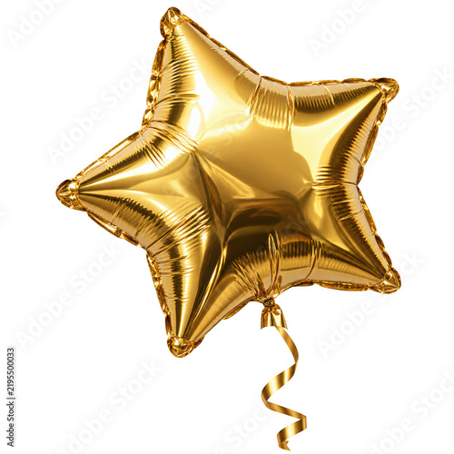 shiny gold star-shaped foil balloon with a curled ribbon hanging from the bottom.