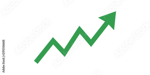 Green rising arrow graph line showing business growth and success trend.