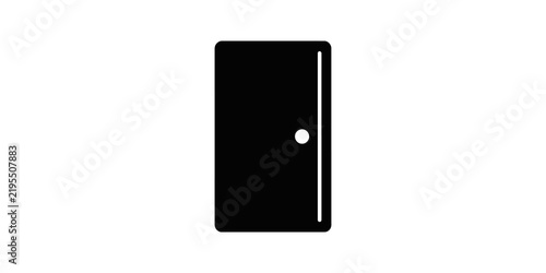 Black closed door icon with handle on transparent background.