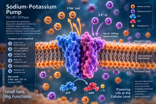 Sodium Potassium Pump Na K ATPase Cell Membrane Transport Scientific Illustration
