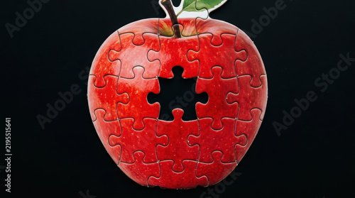 Apple puzzle missing piece fruit healthy nutrition micronutrient deficiency leaf red food diet vitamin natural organic fresh closeup isolated