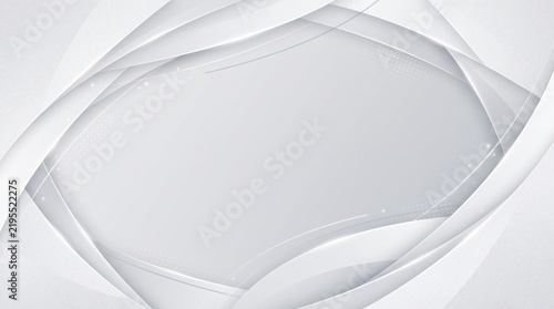 Abstract white background with elegant curved lines. Light grey dynamic waves forming a central frame. Modern minimalist vector design.