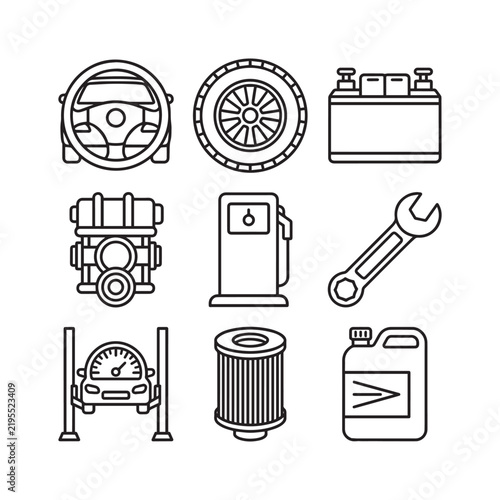 Car Repair Auto Service Engine Maintenance Parts Line Icon Set Vector Illustration.