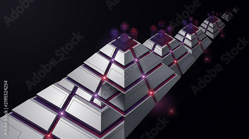 Obraz na płótnie Isometric Cyber Pyramids on Futuristic Technology Background
