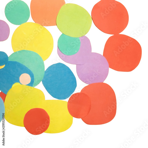 Cluster of colorful circular paper cutouts in various sizes isolated on a transparent background