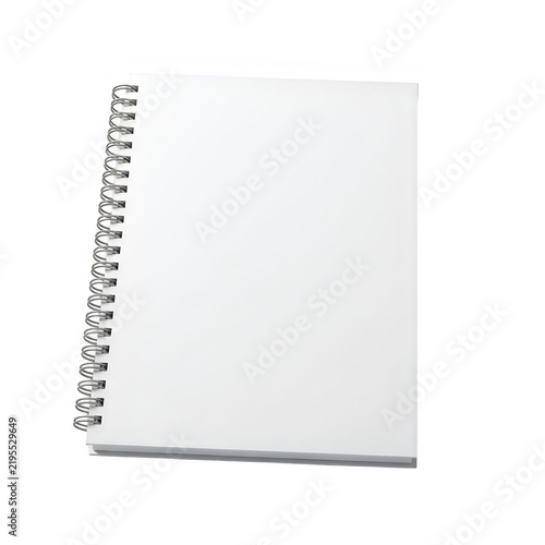A clean white spiral bound notebook isolated against a solid black background