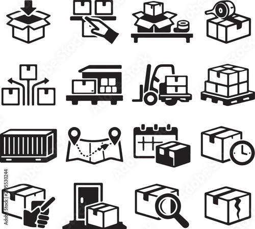 Modern Logistics and Package Delivery Icon Set