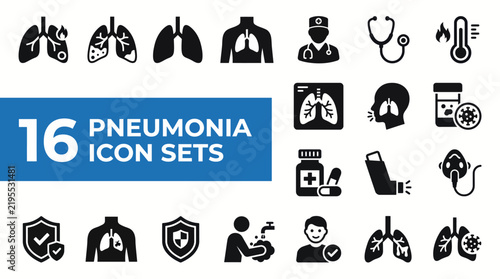 Pneumonia vector icon set