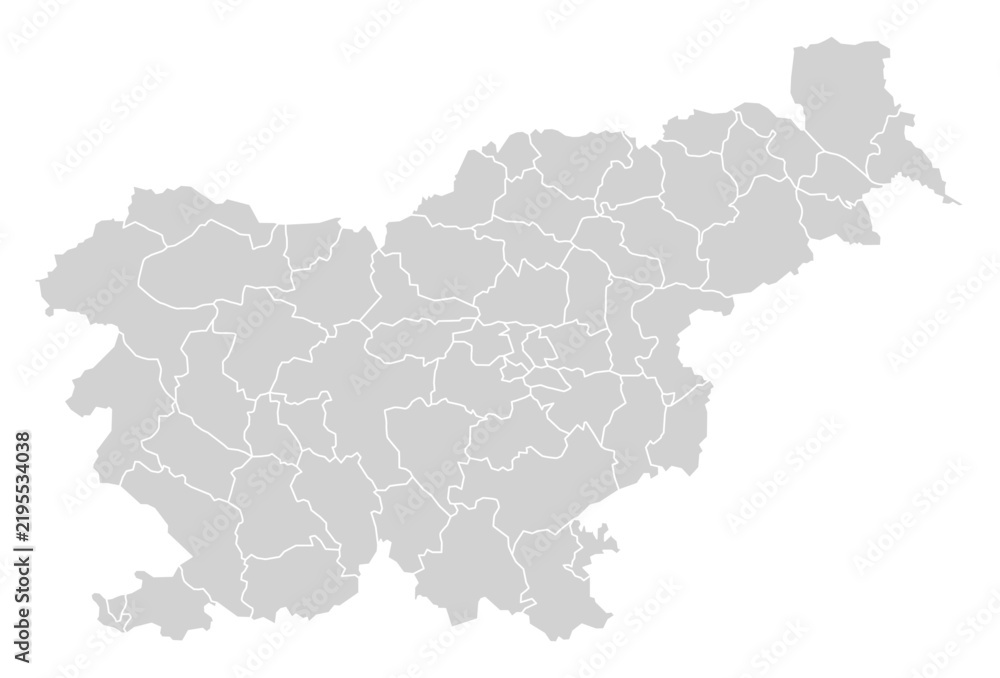 Fototapeta premium Grey with White Outline Slovenia Map with District Borders European Country
