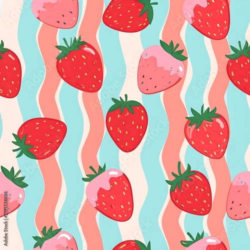 Seamless Sleepwear Fabric Pattern Featuring Cute Red Strawberry