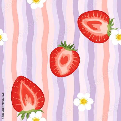Seamless Sleepwear Fabric Pattern Featuring Cute Red Strawberry