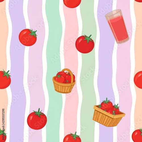 Seamless Sleepwear Fabric Pattern Featuring Cute Red Tomato