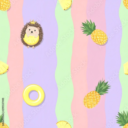 Cute Hedgehog Character Wearing Pineapple Costume Pattern For Pajamas