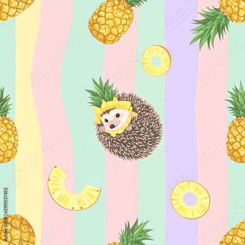Cute Hedgehog Character Wearing Pineapple Costume Pattern For Pajamas