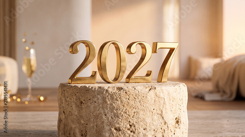 2027 New Year Celebration with Elegant Golden Tabletop Decor