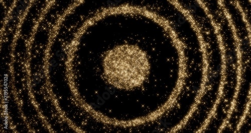 Obraz na plátně Glittering gold particle trails flying from ripple form in black background