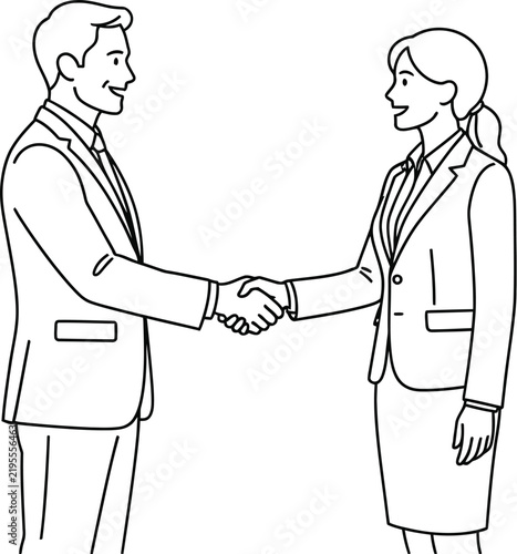 Business professionals shake hands in agreement during an official meeting.