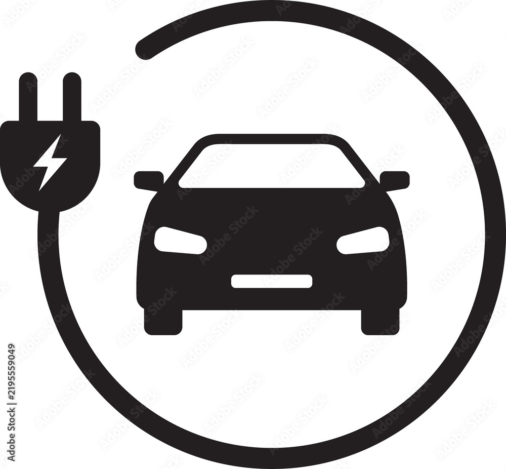 Obraz premium EV electric car with plug icon green energy concept for graphic design, logo, web site, social media, mobile app, ui illustration.