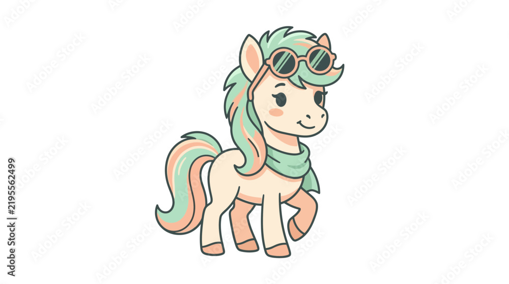 Fototapeta premium Cute Pony Character with Sunglasses Vector Illustration