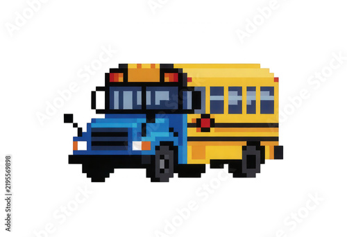 Pixelated Yellow School Bus Transparent Background