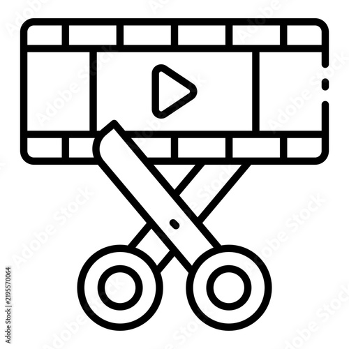 video editing icon. film strip with scissors. cutting and trimming