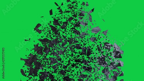 Dark Stone Exploding into Pieces Animation on Chroma Key Green Screen