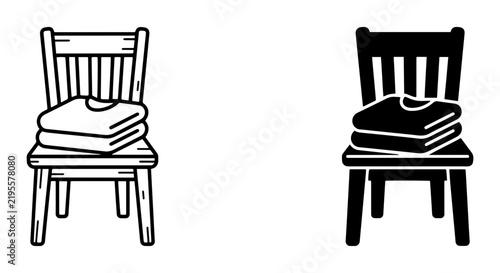 Folded Clothes on Chair Icons, Laundry Day Vector Set, Simple Household Objects