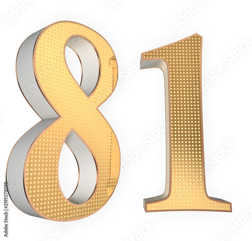 ?Elegant white Glossy 3D Number 81 with Gold Outline, Luxury Metallic Typography