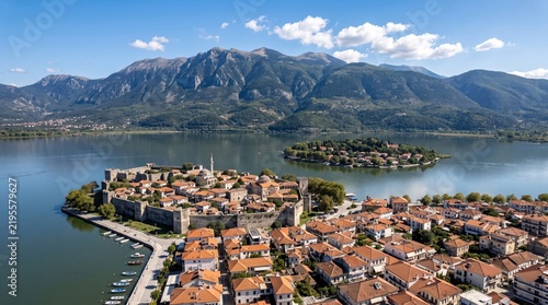 Greece Ioannina and Lake Pamvotida Lake City Panorama