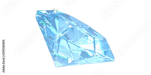 Light blue diamond gemstone with brilliant facets, sparkling aquamarine crystal on white background, luxury jewelry element for elegant design