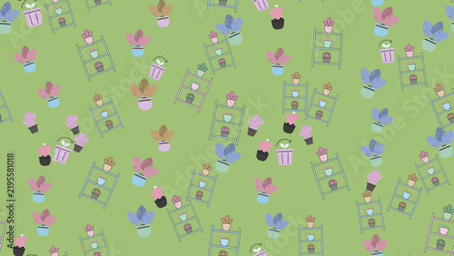 Seamless pattern of potted plants and shelves
