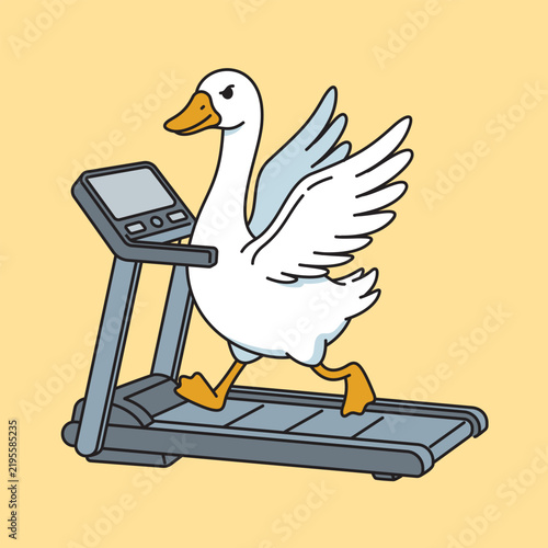 cartoon goose using a treadmill