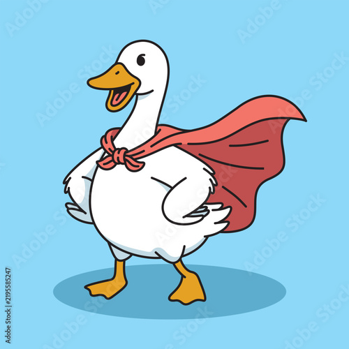 cartoon goose wearing a superhero cape