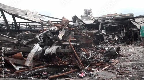 Collapsed building after a fire blaze.