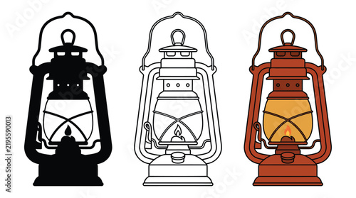 Lanterns oil vintage vector set isolated on white background