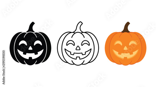 Jack o lantern pumpkins icons set isolated on white background