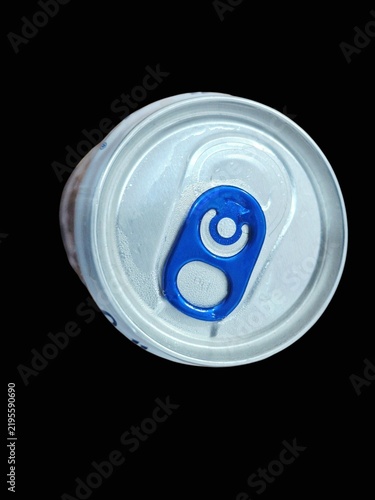 close-up photograph capturing the top view of a sealed aluminum beverage can.