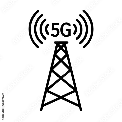5G cell phone tower line icon, Mobile Network and Telecommunication Symbol for Technology, Signal and Connectivity Concept, Outline Vector Design