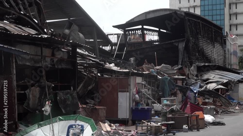 Collapsed building after a fire blaze.